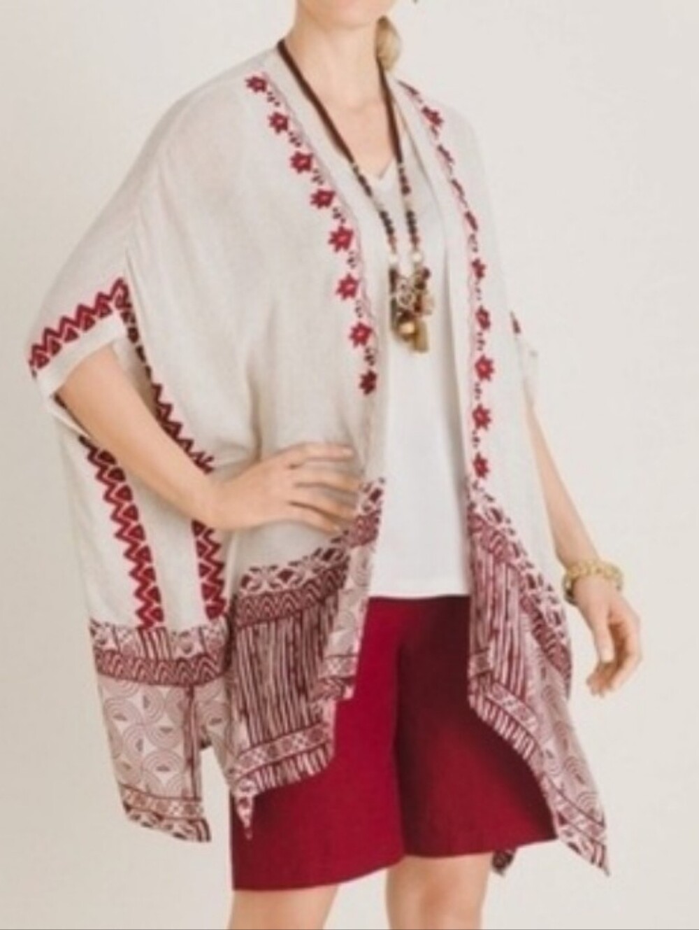 Chico's NWT Mixed Print Ruana Open Front Wrap Size L/LX.